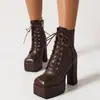 34-48 Botas de Cuero de Corte Bajo Cuadradas Otoño/Invierno Transfronterizas, Botas Martin para Mujer de Tacón Alto con Cremallera Lateral de Color Sólido, Botas Versátiles para Mujer