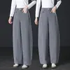 Pantalones vaqueros casuales de pierna ancha estilo linterna, de rayas verticales hechos a medida para mujer, de otoño, tiro alto, corte holgado, que cubren la cadera