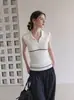 Chaleco de punto minimalista estilo coreano con solapas para mujer, top sin mangas a rayas de alta gama chic, camisa de punto, modelo 10632
