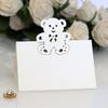 Tarjetas de Mesa Pequeñas Caladas Transfronterizas, Tarjetas de Asiento para Fiesta de Cumpleaños de Bebé, Tarjetas de Nombre de Oso Personalizadas Blancas al por Mayor