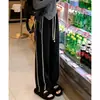 Pantalones Deportivos Negros de Talle Alto Talla Grande 100 kg para Mujeres Curvilíneas, Otoño Temprano, Corte Holgado, Adelgazantes, Pierna Ancha, Casual, de Largo Completo