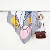 Lenço Quadrado Estampado Color-Blocking Artístico Estilo Francês, Versão Coreana com Toque de Luxo, Linhas Abstratas Simples, Seda Falsa 90 Lenço de Seda, Personalizável