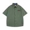 Camisa de Manga Corta de Rayas Retro Americana de Moda para Hombre Holgada Streetwear Camisa de Media Manga Hip Hop para Pareja