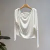 Camiseta de manga larga informal de otoño para mujer Beishan Tongshu, con hombros descubiertos asimétricos, cordón, corte holgado H56231