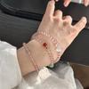 Pulsera de Cristal Explosiones de Piedra Natural Estilo Chino Nuevo Sensación Fresca Tres Anillos Cristal Fresa Hielo Blanco Ágata Roja Piedra Lunar para Mujer