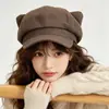 Nuevo sombrero octagonal con orejas de gato para mujer, versátil para primavera y otoño, hace que la cara se vea más pequeña, sombrero de artista lindo estilo japonés
