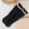 Calcetines apilados para niños, otoño e invierno, nuevos calcetines de tubo medio con perlas de un solo color, calcetines de princesa con lazo y perlas.