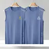 Chaleco de Seda de Hielo para Hombre, Estilo Delgado de Moda, Transpirable, de Secado Rápido, Chaleco Deportivo Casual de Hombro Ancho, Ropa de Abrigo, Camiseta sin Mangas de Cuello Redondo para Hombre para Verano