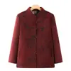 Novedades de Otoño Ropa para Mujeres de Mediana Edad y Mayores Top Traje Tang Cuello Alto Estilo 70s 80s Atuendo de Abuela Chaqueta Holgada Estampada Longitud Media