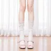 Meias de renda Lolita com cano alto para primavera e outono com fita de laço meias de cano alto estilo ballet branco meias de cano médio jk