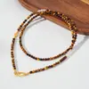 Versátil collar de cuentas de piedra natural ojo de tigre, un accesorio para mujer para suéteres de otoño e invierno, una pieza de joyería larga, ligera y lujosa