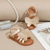 Sandalias de Niña de Venta Caliente Transfronterizas en Blanco, Dorado y Negro, Zapatos de Princesa Mariposa, Sandalias Romanas de Playa Huecas con Punta Abierta, Antideslizantes