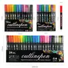 Estuche de 24 Colores de Bolígrafo de Contorno Doble Linea Bolígrafo Flash Fantasía Marcador Color Metalizado Marcador Fluorescente Cuenta Manual DIY