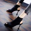 Sapatos europeus e americanos Fishmouth sandálias de bico aberto para mulheres 19 verão novo salto agulha malha elástica sandálias romanas de salto alto para comércio exterior