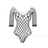 Exportación Europea y Americana Lencería Sexy Calada Malla Una Pieza Medias de Red Bikini de Tres Puntos Mangas Largas W494