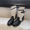 Versão em pele de ovelha~Botas Martin plataforma salto grosso Maillard botas slouch feminino sola grossa bloco de cores botas de tornozelo estilo cowboy western
