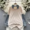 Suéter falso de duas peças de alta qualidade estilo europeu e americano retrô feminino outono e inverno solto costura de jeans design de rua nicho top