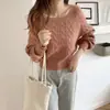 Suéter de gola quadrada para mulheres, tricô grosso estilo vintage com tranças, novo estilo coreano para outono e inverno, corte solto, acinturado, top de tricô emagrecedor