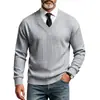 Colección transfronteriza europea y americana otoño/invierno: Camiseta casual de manga larga para hombre, ajuste holgado, tejido jacquard de peso pesado, con cuello en V profundo, adecuada para el trabajo