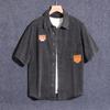 Camisa Casual de Mezclilla Talla Grande para Hombre Manga Corta Negra Gris Holgada Camisa de Media Manga Talla Grande Moderna para Hombres Todo Combina