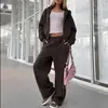 Moda Feminina Europeia e Americana Transfronteiriça Outono 2026: Conjunto de Moletom com Capuz e Cadarço, Cor Sólida Esportiva com Zíper