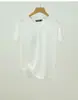 Elegante Camiseta Básica de Seda y Algodón para Mujer, Blanca Versátil de Verano, Cuello en V, Ajustada, Manga Corta, Moda de Verano para Mujer, Pieza Única al por Mayor
