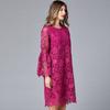 Vestido de Renda Solúvel em Água Artesanal Pesado 2025 Novo Solto Plus Size Linha A Camisa Boneca Floral Rosa Vestido Casual