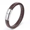 Pulsera de Acero Inoxidable para Hombre con Cordón de Cuero, Pulsera de Cuero Trenzado, Joyería Artesanal de Pulsera de Cuero Multicapa