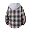 Camisa de Manga Larga a Cuadros para Hombre 2026, Estilo Hong Kong, Moda Trendy, Holgada, con Capucha, de un Solo Bolsillo para Hombre