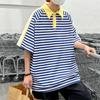 Cor retrô combinando lapela listrada T-shirt masculina verão 2022 nova moda nacional meia manga ins moda marca camisa polo manga curta