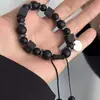 Pulsera Cuadrada de Lava Volcánica Explosiva Transfronteriza Pulsera para Hombres y Mujeres Abalorios de Cristal Negro Mate Pulsera Ajustable