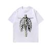 Marca de Moda de Estilo Americano Estampado de Hueso de Calavera Diablo Manga Corta Vintage Verano Suelto Retro Viejo Camiseta High Street para Hombre