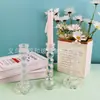 Suporte de Velas de Vidro com Diamantes de 4 Bolas Estilo Europeu com Haste Alta, Suporte de Velas com Haste Listrada, Suporte de Velas Liso para Decoração de Restaurante, Copo de Vela