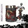Taza de Cerveza de Gran Capacidad con Mango de Espada Patrón de Dragón, Taza Tallada de Dragón Estilo Fantasía Multicolor, Taza de Artesanía Metálica al por Mayor