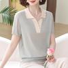 Camisa de punto de moda para madres, top de seda helada Lel, nueva camiseta de manga corta de verano para mediana edad, base suelta