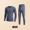 Roupa íntima térmica de veludo masculina com forro de fleece, espessada, para inverno e outono, calça comprida, conjunto de gola redonda