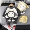 Traje de Terciopelo de Dibujos Animados para Bebé Otoño e Invierno Nuevo Sudadera de Terciopelo de Cuello Redondo Todo en Uno para Niños y Niñas Traje de Dos Piezas para Principios de Invierno