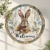 Letrero de Madera de Pascua con Conejo Letrero de Bienvenida para Puerta Venta al por Mayor Decoración de Pared de Atmósfera Festiva Decoración de Pared Artesanía de Madera