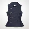 Moda Feminina Tendência Primavera/Verão 2026 Europeia e Americana Cardigã Liso com Gola e Botões Colete Jeans com Fivela de Avião Transfronteiriço