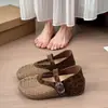 Sapatos Mary Jane Trançados Vazados para Mulheres 2026 Novo Estilo Slip-On Leves Versáteis Confortáveis Salto Escondido Respiráveis Sapatos Baixos