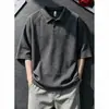 Camisa polo de manga corta para hombre, color gris oscuro texturizado, camiseta de verano de alta gama estilo 'old money', holgada, casual, de media manga