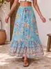 Falda Larga Estampada de Rayón de Cintura Alta Falda Midi con Abertura Vestido de Playa Vacaciones de Playa Estilo Bohemio Falda de Dobladillo Ancho Mujer