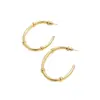 Brincos de argola redondos com juntas de bambu minimalistas ins, argolas em forma de C, argolas de prata 925, estilo francês de luxo leve, versáteis para o dia a dia, brincos de tarraxa