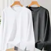 Temporada de primavera y otoño, camiseta lisa de manga larga popular, corte holgado, cuello redondo, camiseta interior para hombre, top simple y versátil