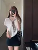 Blusa de Seda com Mangas Caídas Atmosférica e Estilosa, Top de Tricô Fresco de Manga Curta para Mulheres, Novidade Verão 2026 H050215