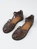 Sandalias Planas de Moda para Mujer 2026 Verano Retro Francés Tejidas Huecas Transpirables con Punta Cerrada Hebilla Sandalias Romanas