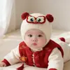 Gorro Festivo de Año Nuevo para Bebé, Gorro de Punto Grueso Cálido de Invierno con Protección para Orejas, Turbante de Felpa Roja para Niños y Niñas