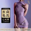 Cheongsam sedutor semi-transparente, transparente, sedoso, brilhante, ultrafino, novo estilo chinês, abotoado, com design aberto, conjunto de lingerie sexy sem remoção para mulheres