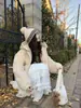 Falda Abullonada Estilo Pastel Blanca con Parches Pesados de Encaje y Malla, Nueva Falda Versátil de Alta Gama para Otoño e Invierno de Mujer