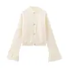 Ropa de mujer estilo europeo y americano, artículo popular de exportación transfronteriza, cárdigan de punto con plumas jaspeado de color liso, casual y versátil
